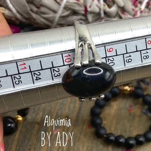 black onyx and silver gem ring/Victorian/Festival - Picture 2 of 7